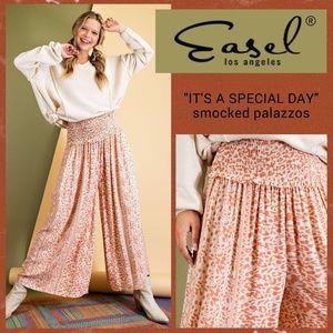 EASEL "It's A Special Day" Smocked Waist Wide Leg Pleated & Flowy Palazzo Pants